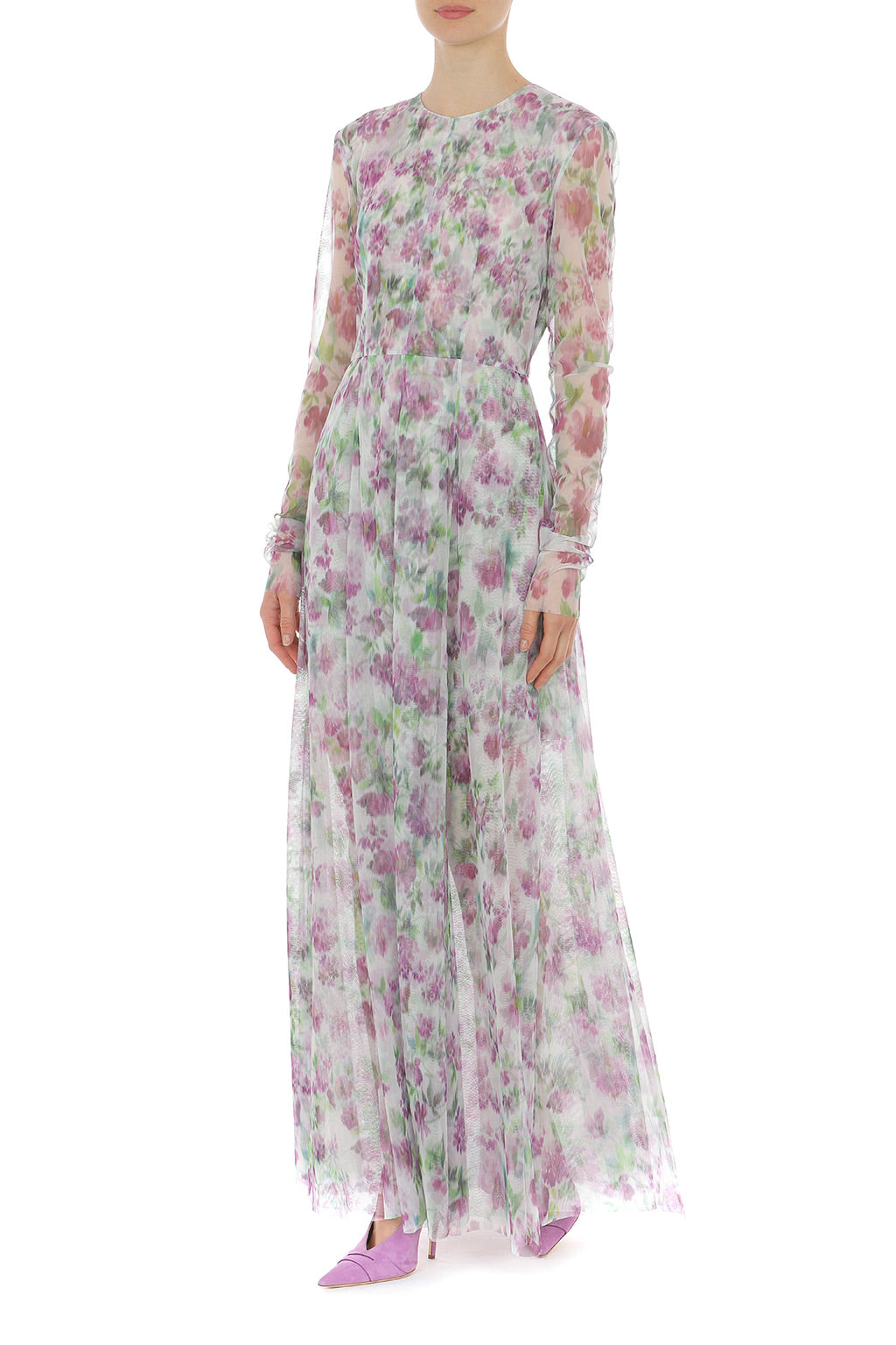 PHY-A0458 PURPLE&GREEN PRINT DRESS