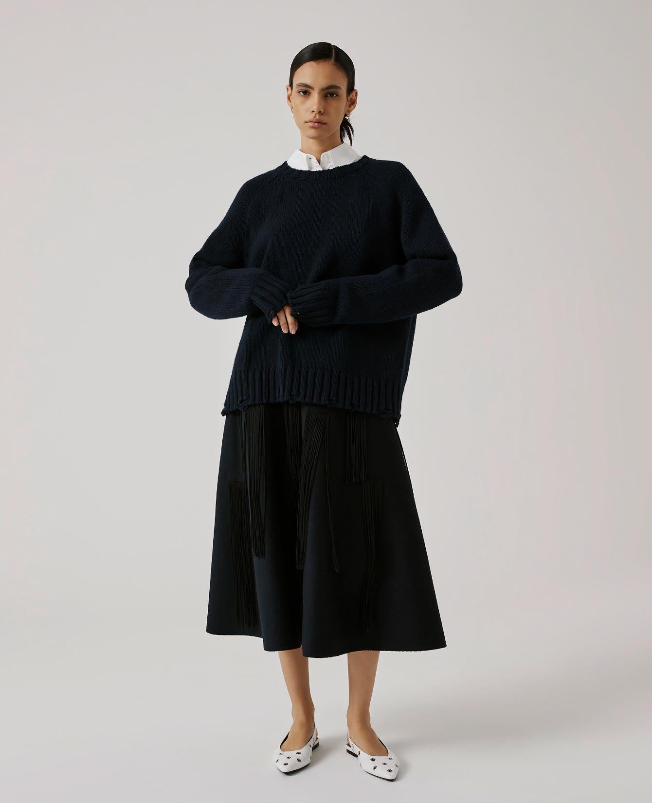 BEA-24FA5877VELOUR BLUE FRINGES SKIRT