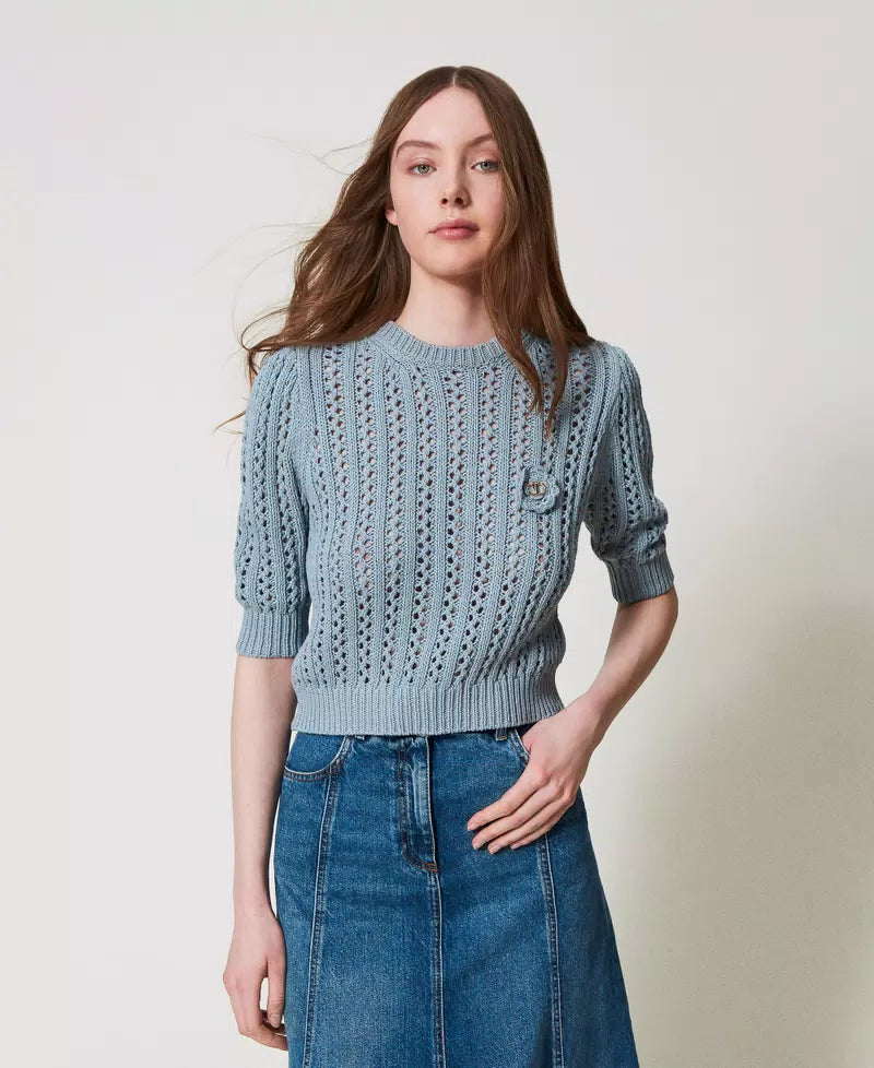 TWS-251TP3361 BLUE CROCHET BROOCH TOP