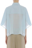 PHY-A0213 ETAMINE  BOW BLOUSE IN LIGHT BLUE OR IVORY