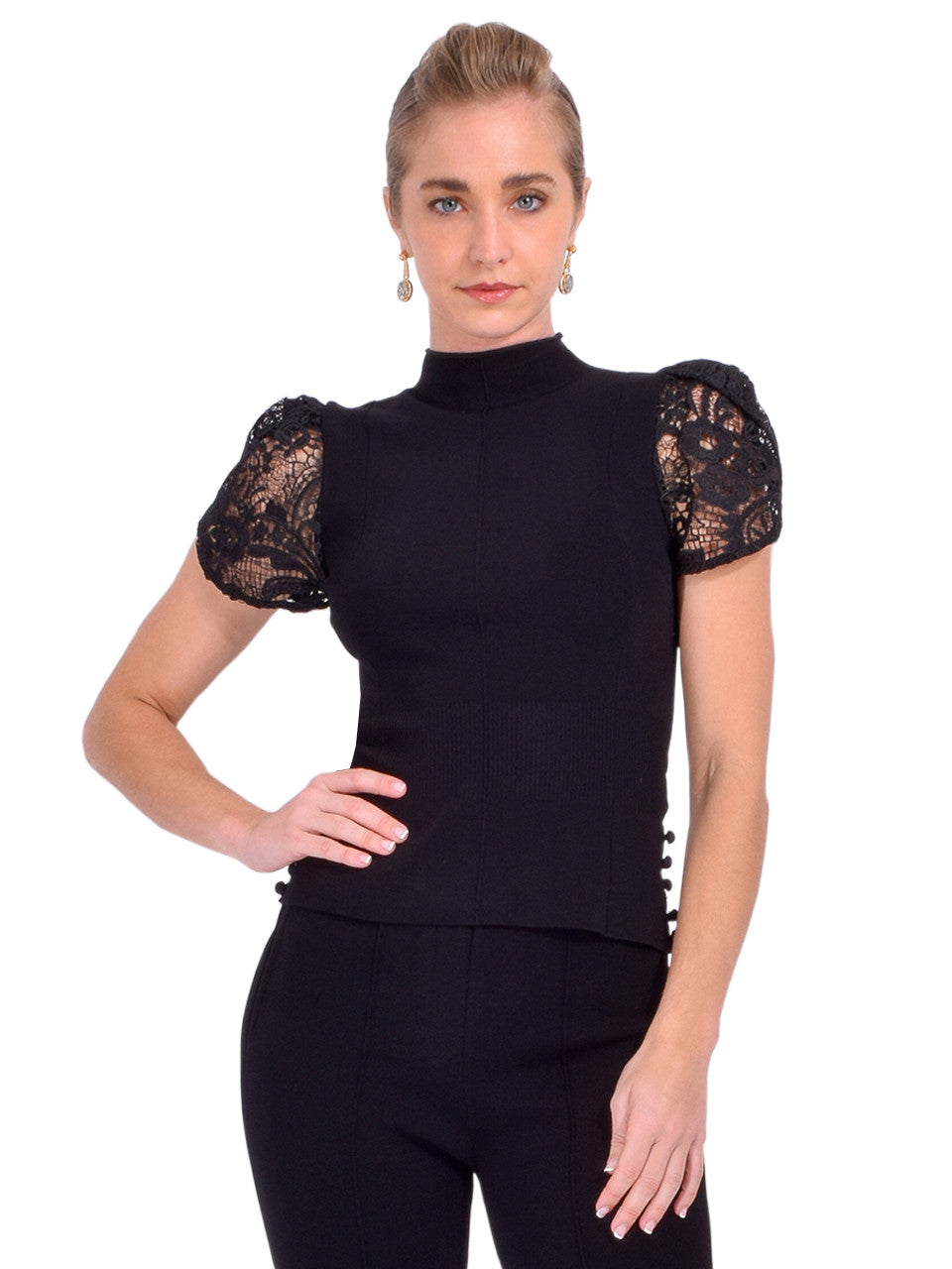 PLM-S252-70368VRW BLACK CORDED LACE TOP