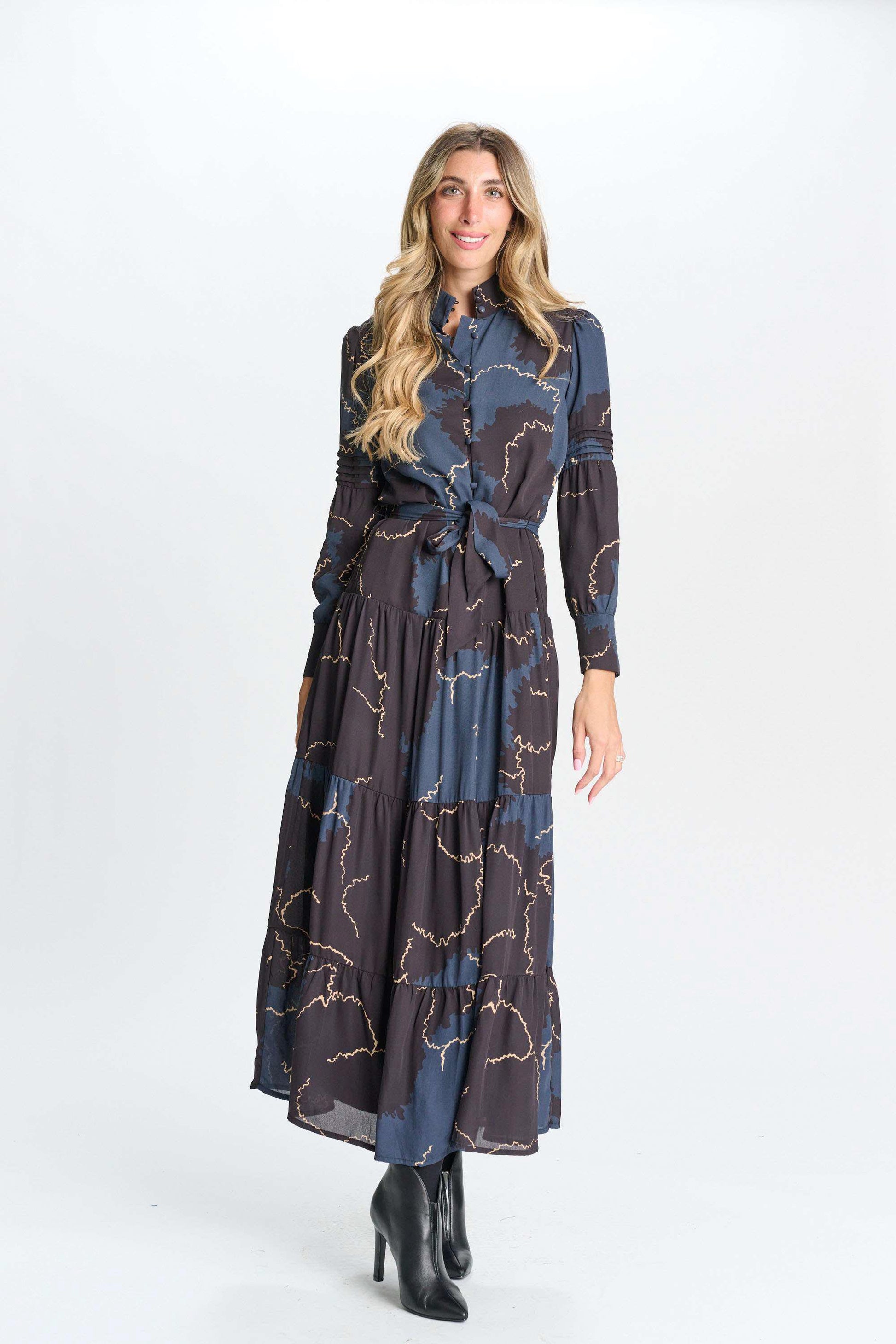 MIZ-332989 BLACK&NAVY MARBLE DRESS