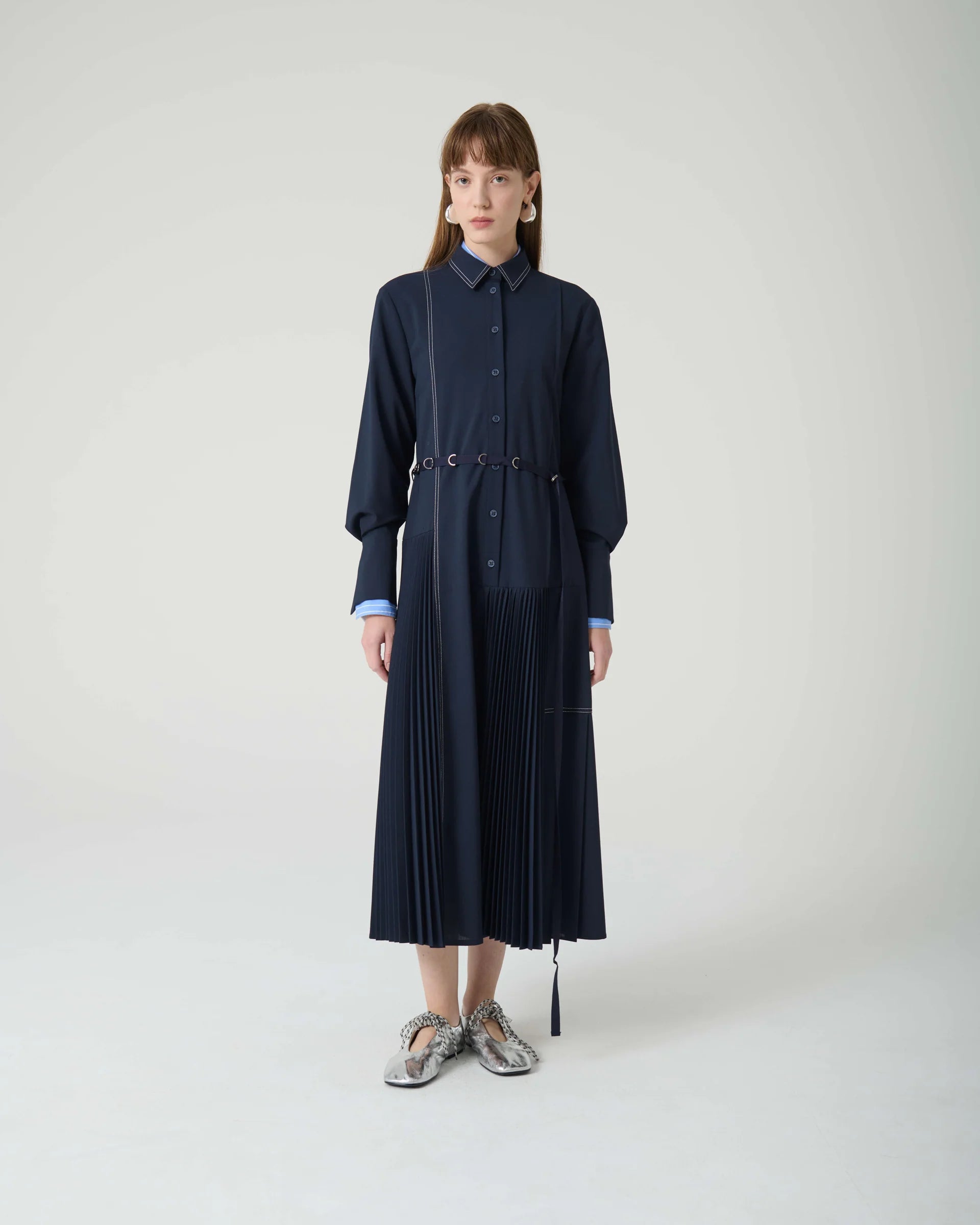 BEA-25FA6599RO99 BLACK PLEATED SHIRT DRESS