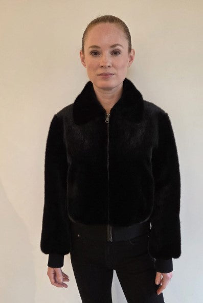 FSL-8303 BLACK FAUX MINK ZIP JACKET