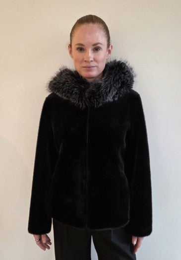 FSL-8308 BLK FROSTED FAUX TRI 3/4 JACKET