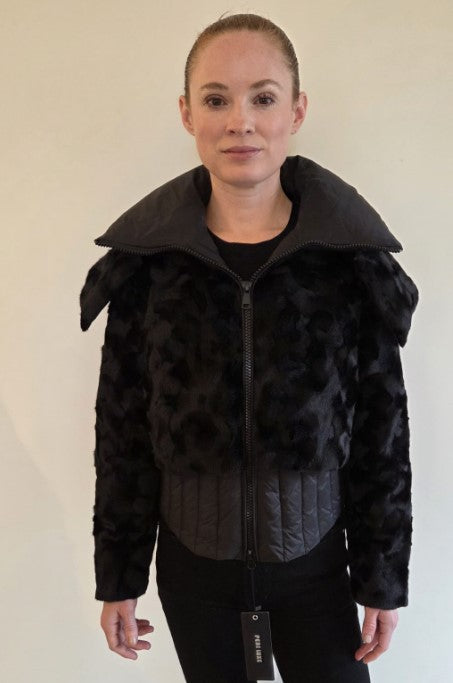 FSL-8316 BLACK FAUX FUR&DOWN JACKET