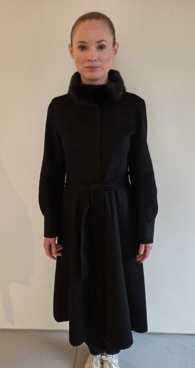FSL-8404 BLACK MINK TRIM WOOL COAT