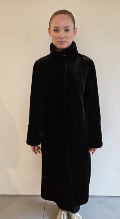 FSL-8409 BLACK FAUX FUR REVERSIBLE COAT