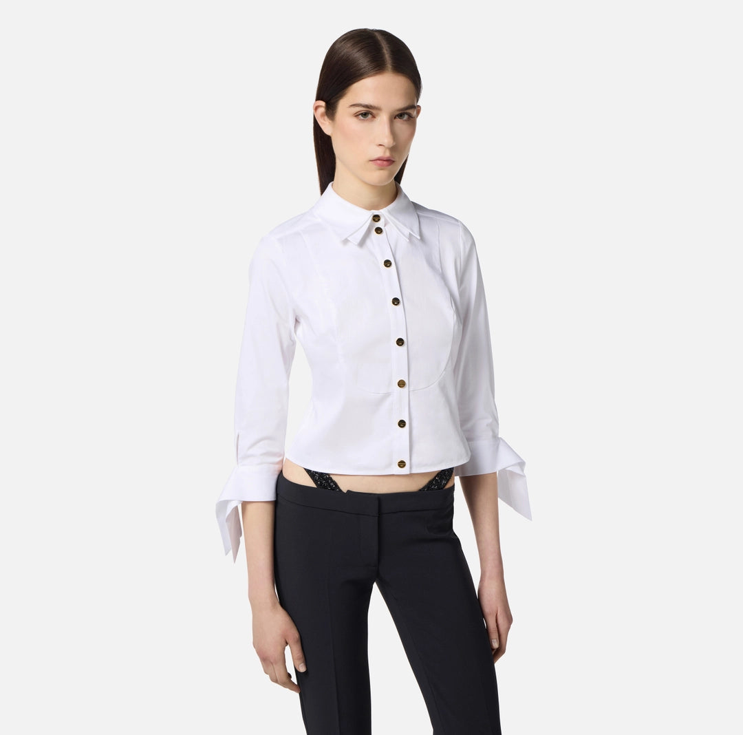 ELS-CA13557 WHITE COTTON BOW TIE BLOUSE