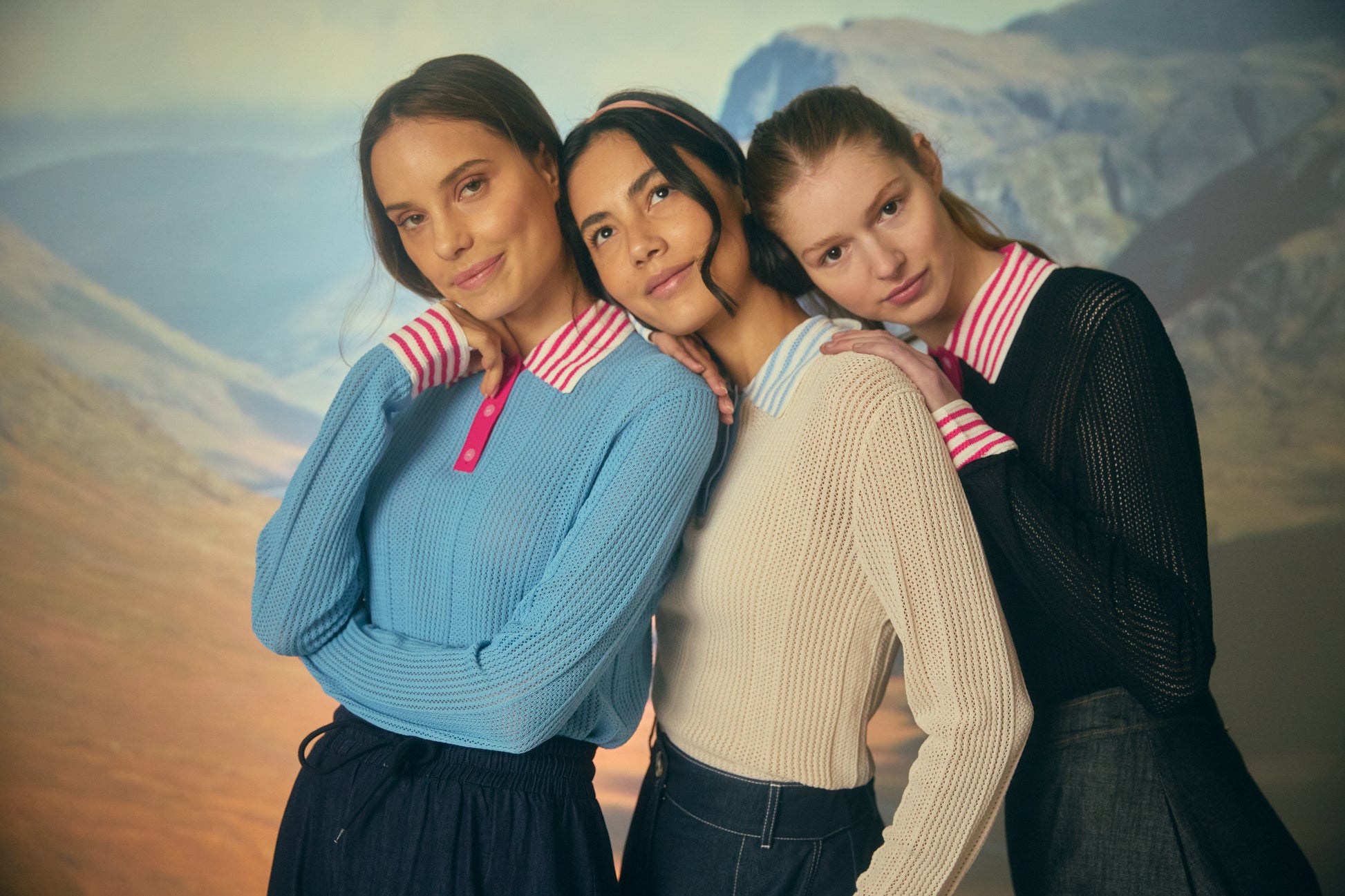 NOI-CH158 BLUE&PINK STRIPE COLLAR TOP