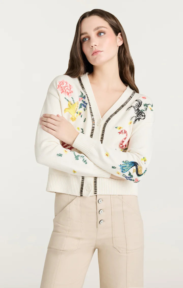CQS-ZK738D9152Z IVORY EMBROIDERED CARDIGAN