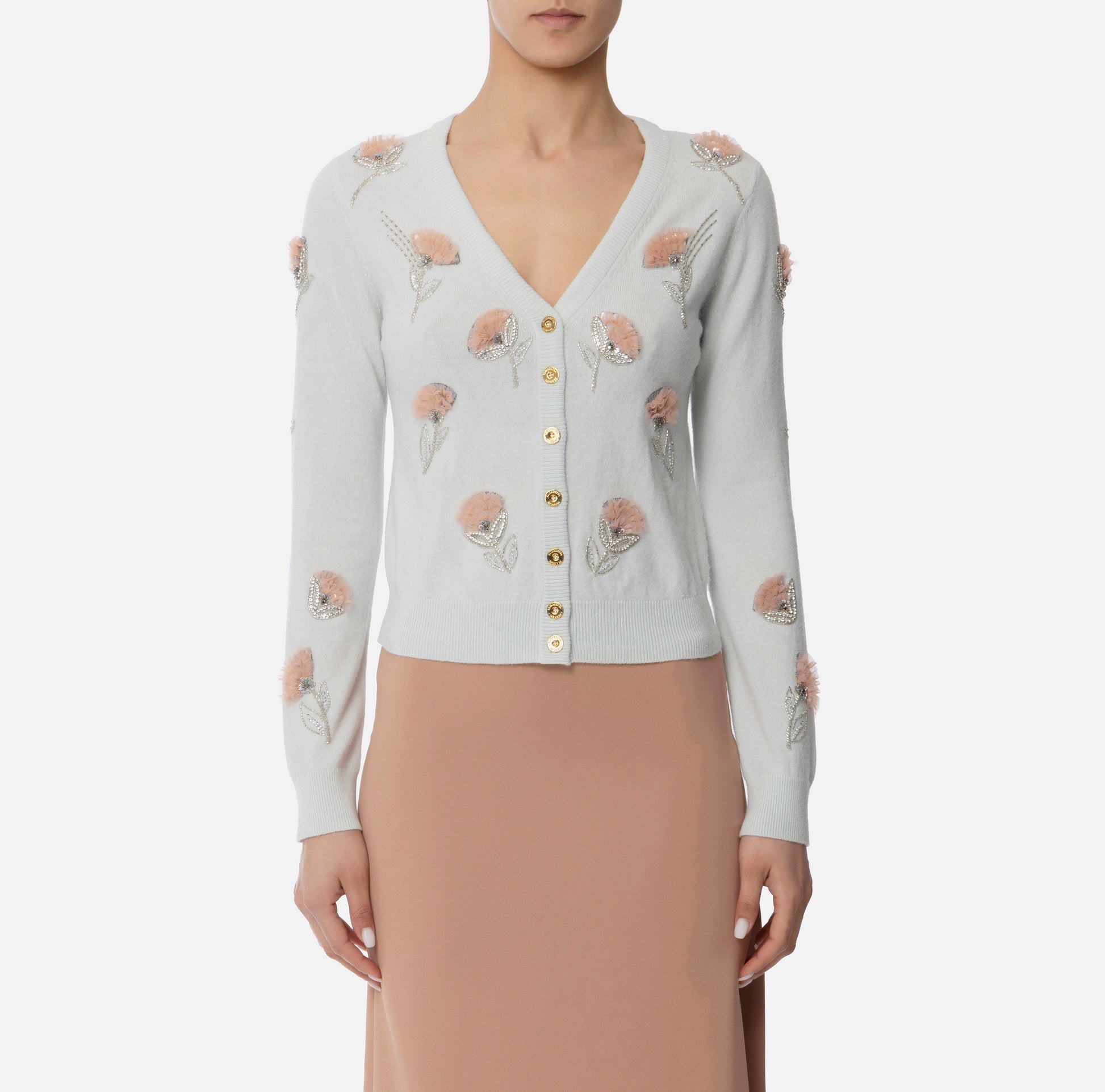 ELS-MK85S52 IVORY EMBROIDERED CARDIGAN