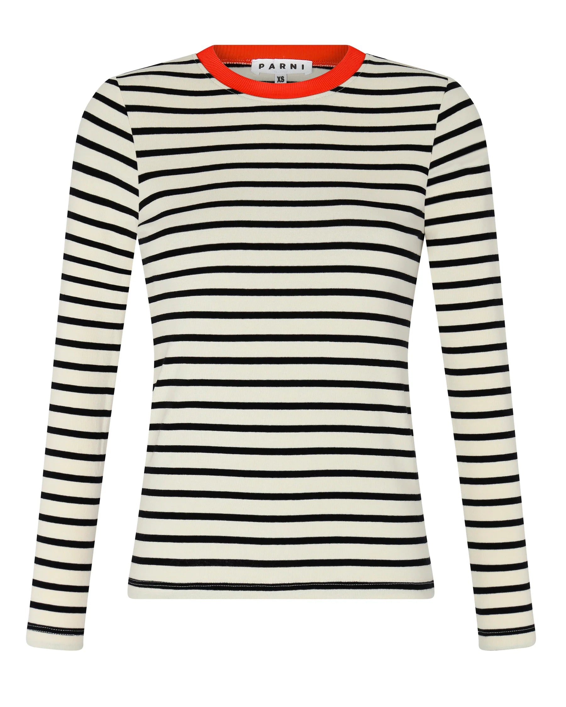 PAR-T424 IVORY NAVY&ORANGE NECK STRIPED T-SHIRT