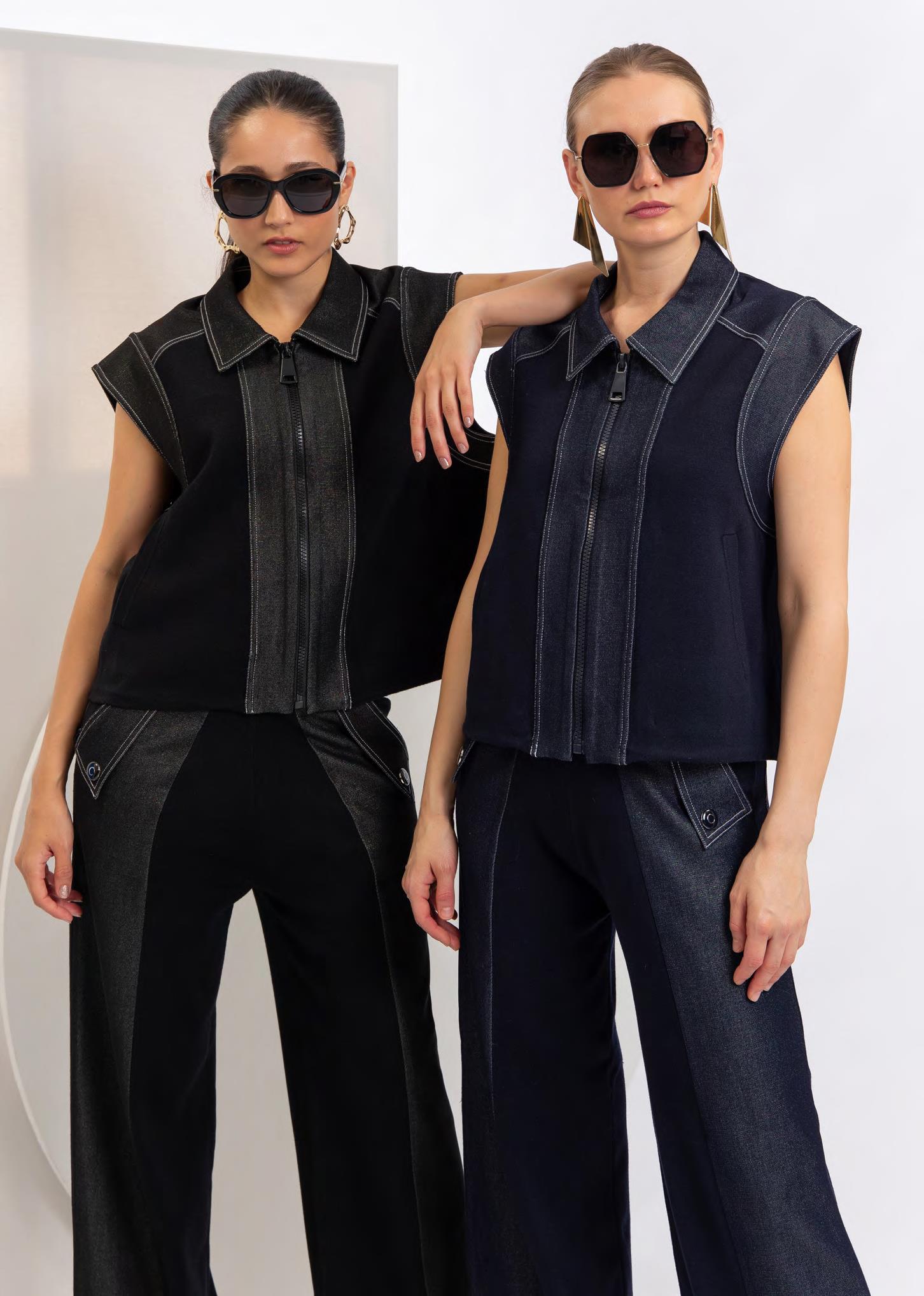 CST-F2603 BLACK RIB SHINY COLLAR VEST