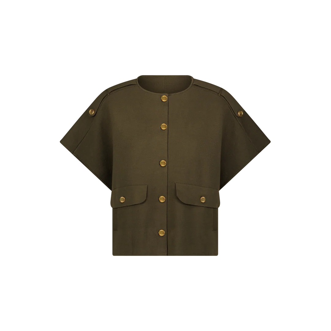 ALZ-T949 GREEN CAP SLEEVE KNIT TOP