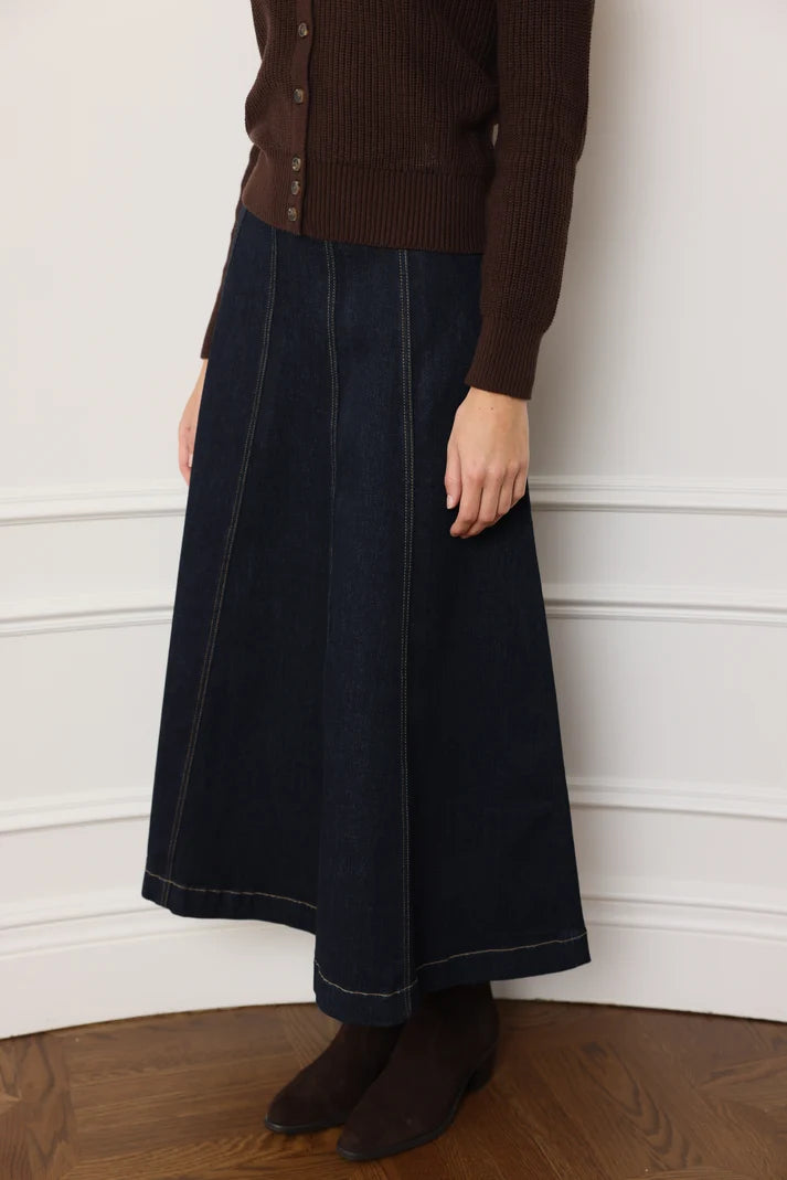 PAR-SK577 BLUE DENIM PANEL SKIRT