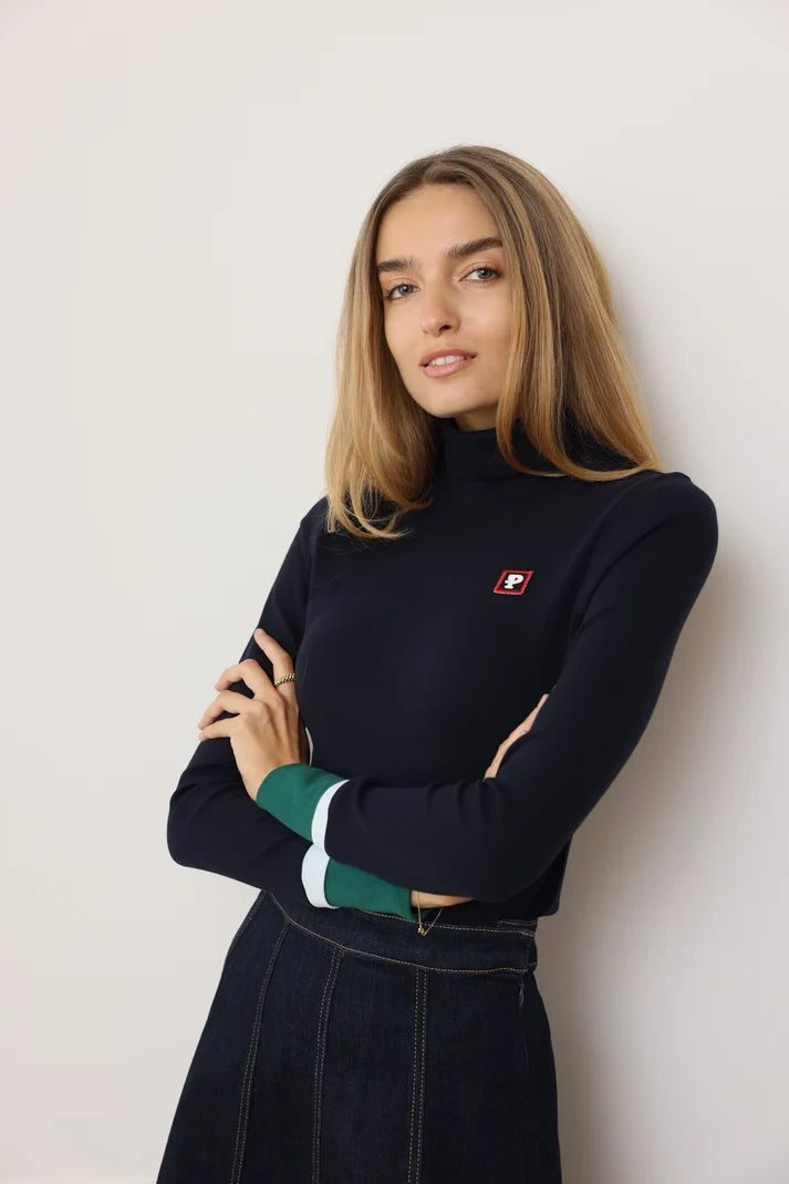 PAR-T573 BLACK CONTRAST SLEEVE TURTLENECK