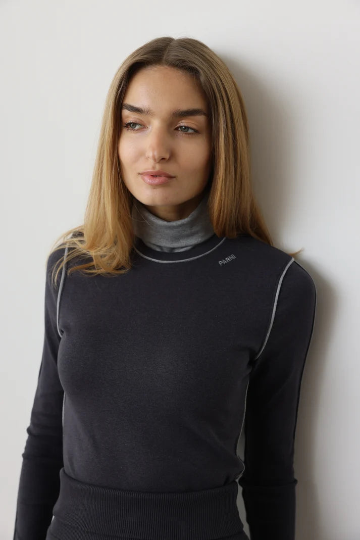 PAR-T575 BLACK CONTRAST PIPING TURTLENECK