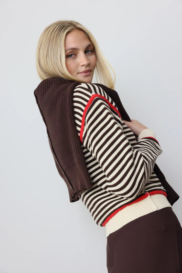 PAR-T562 BROWN&IVORY STRIPED TOP