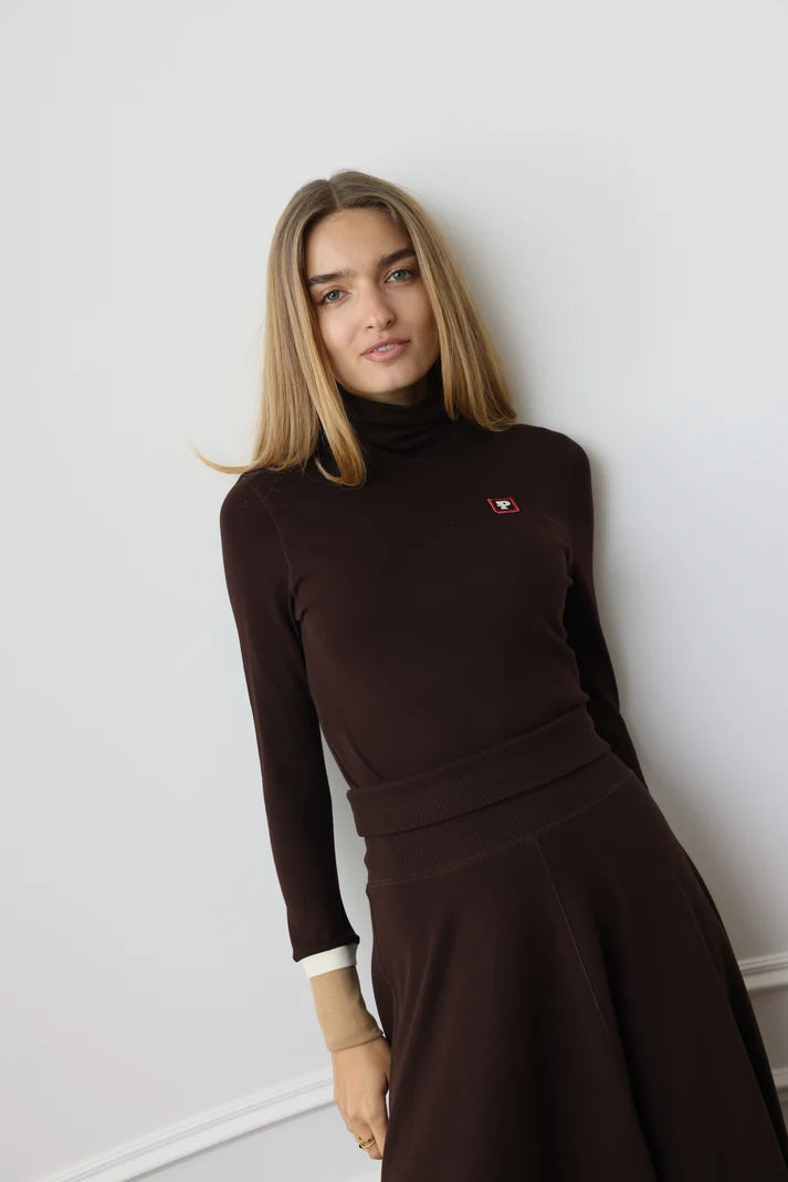 PAR-T573 BROWN CONTRAST SLEEVE TURTLENECK