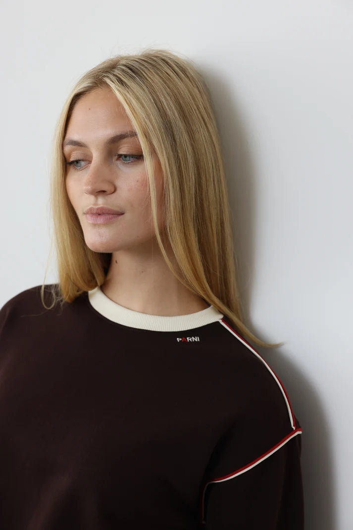 PAR-T569 BLACK CONTRAST PIPING SWEATSHIRT