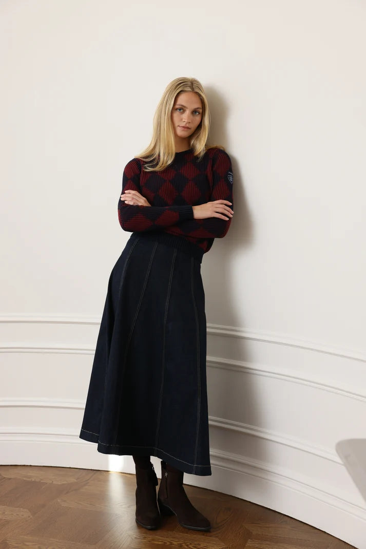 PAR-SK577 BLUE DENIM PANEL SKIRT