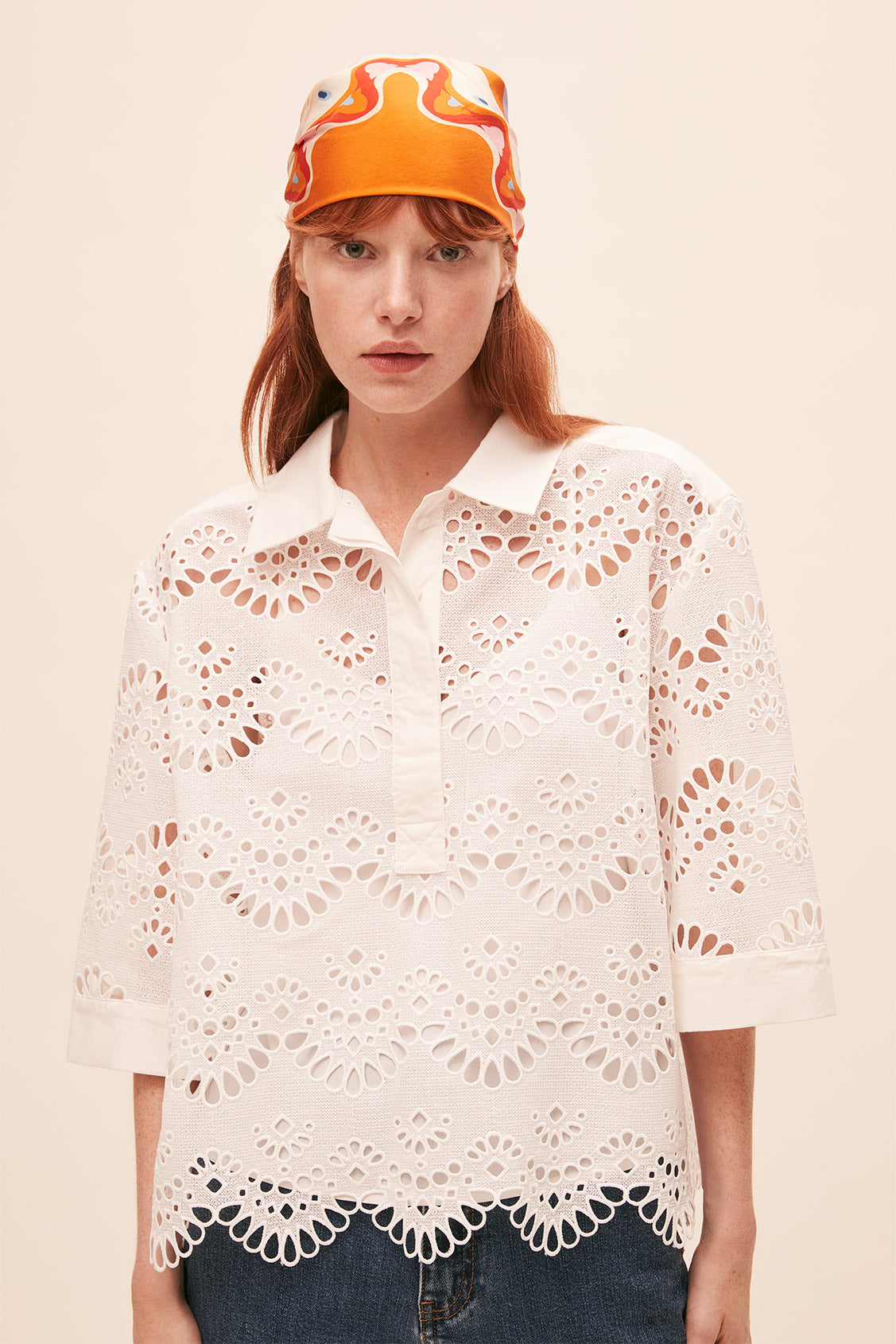 SUN-S24C07198 LEA WHT LACE BLOUSE
