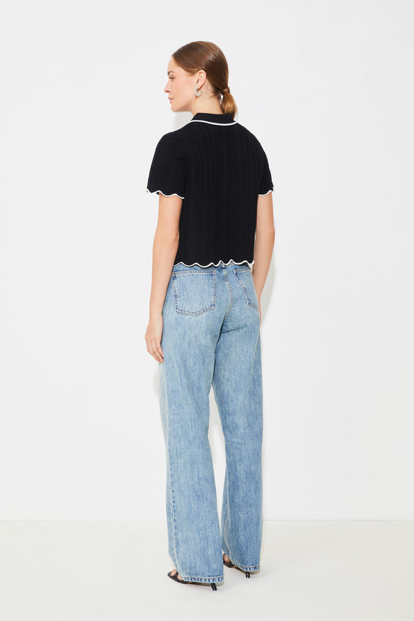 SUN-S25M01337 PIKIL BLK&WHT SCALLOP TOP