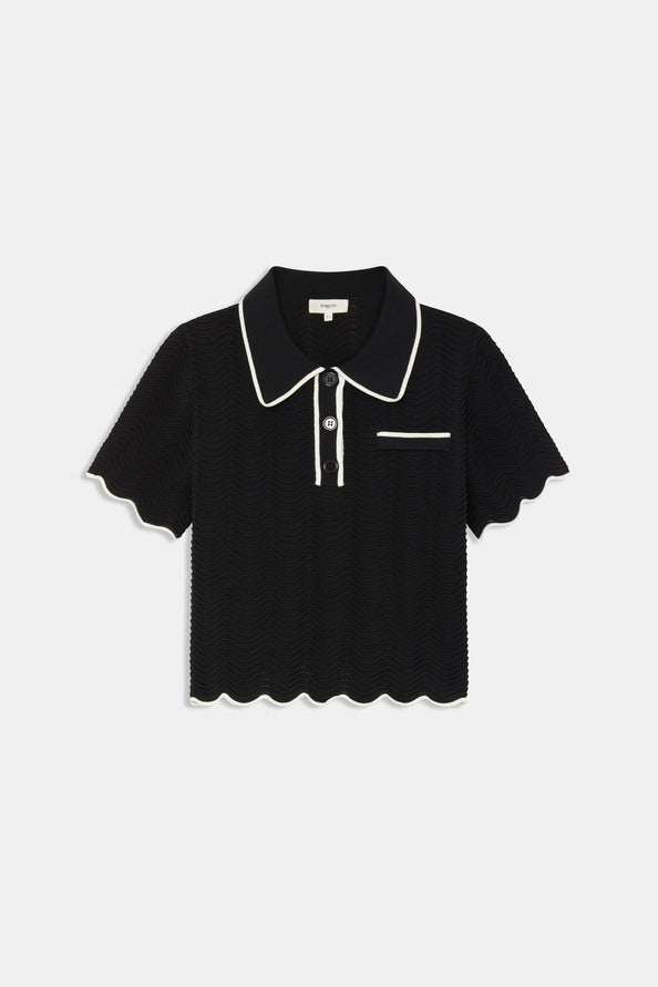 SUN-S25M01337 PIKIL BLK&WHT SCALLOP TOP