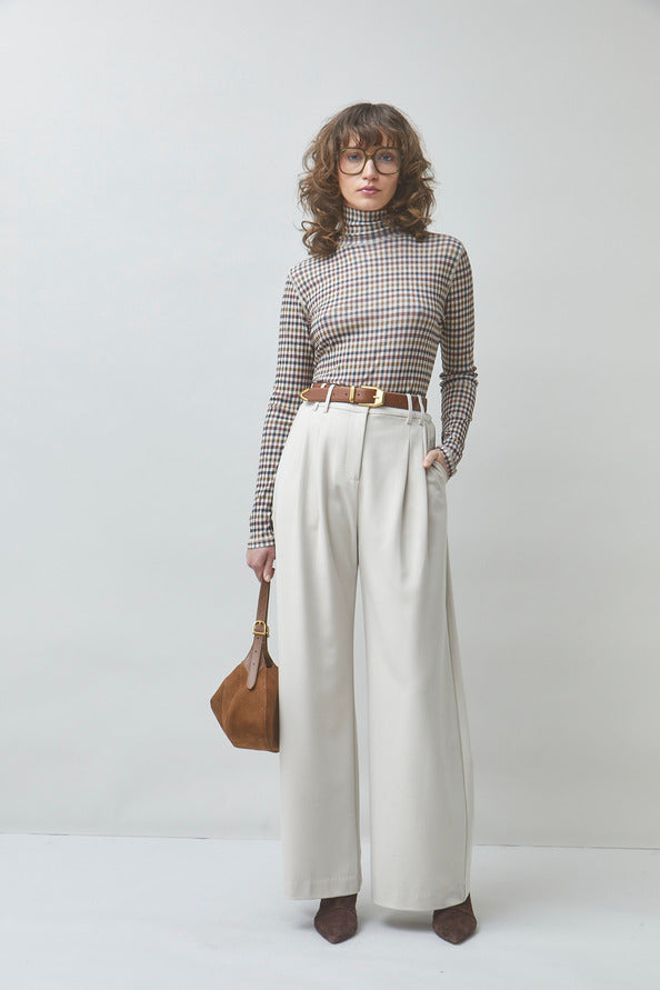 SUN-MANECH TAUPE PLAID T-SHIRT
