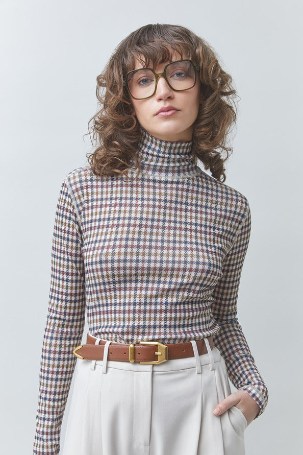SUN-MANECH TAUPE PLAID T-SHIRT