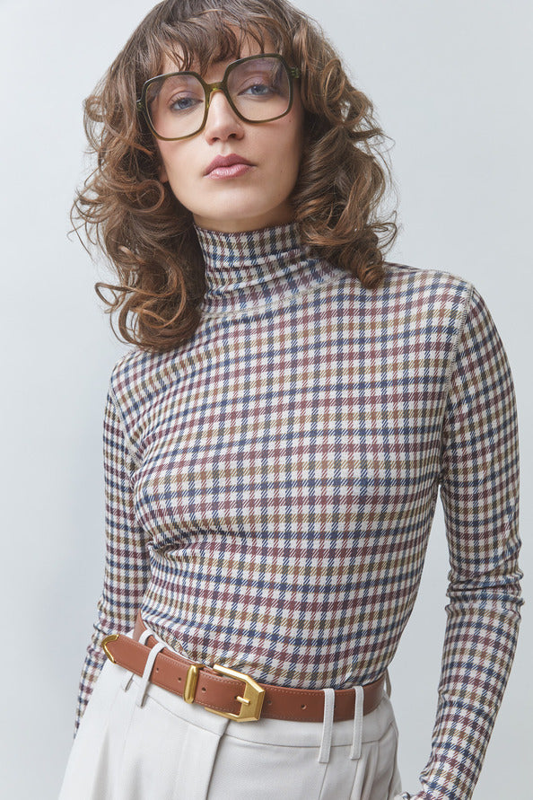 SUN-MANECH TAUPE PLAID T-SHIRT