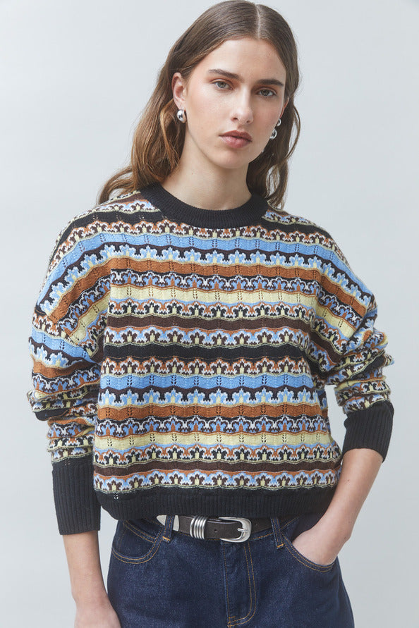 SUN-PRESTO CAMEL STRIPED KNIT TOP 0