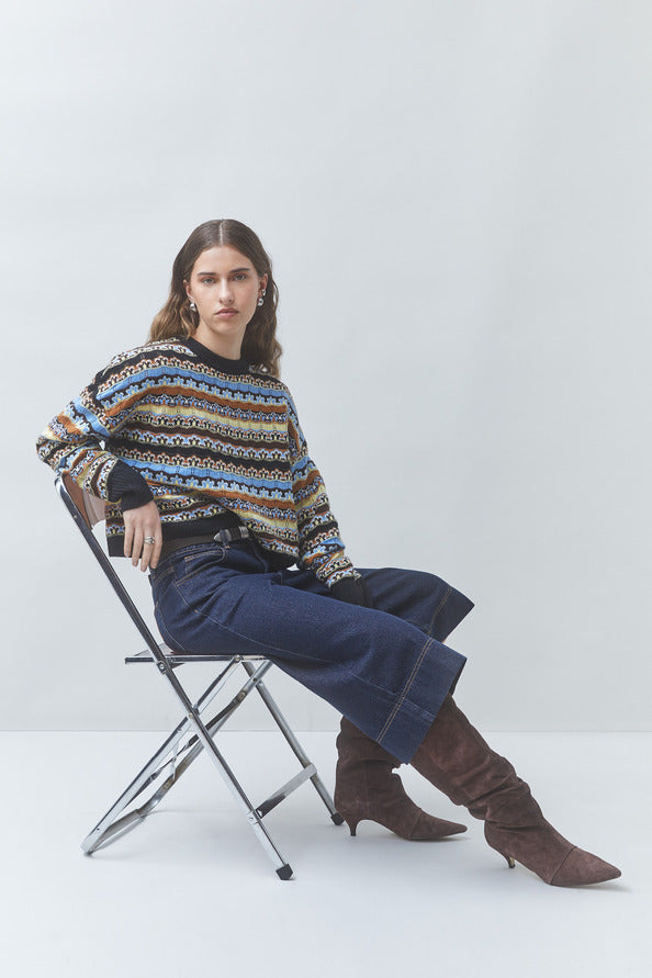 SUN-PRESTO CAMEL STRIPED KNIT TOP 0