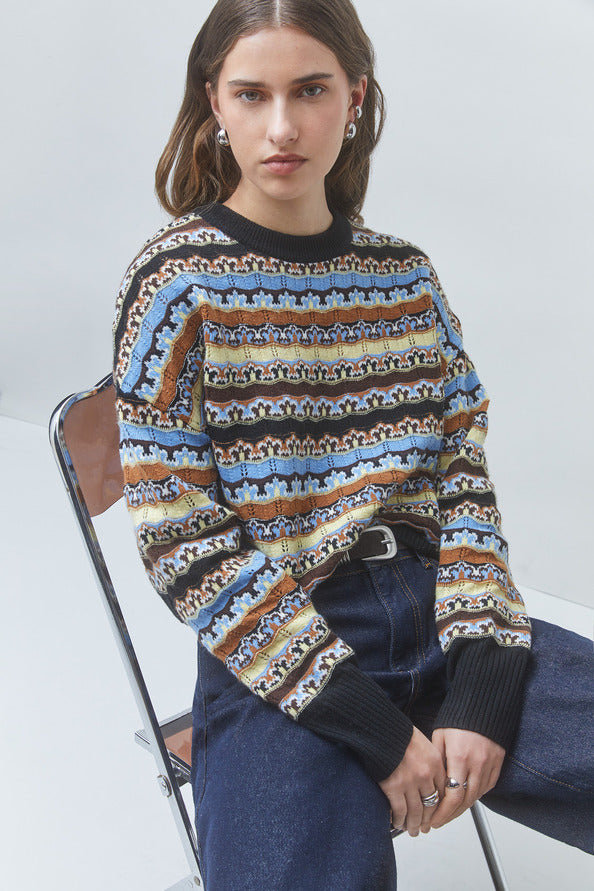SUN-PRESTO CAMEL STRIPED KNIT TOP 0