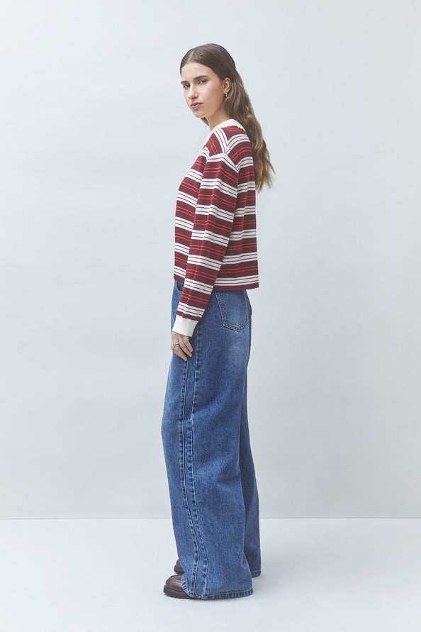 SUN-PREGO BURGUNDY STRIPED POLO TOP 0