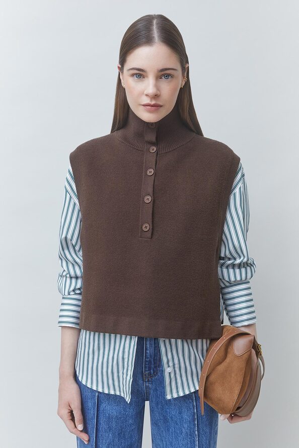 SUN-PACOMI BROWN TURTLENECK VEST 0