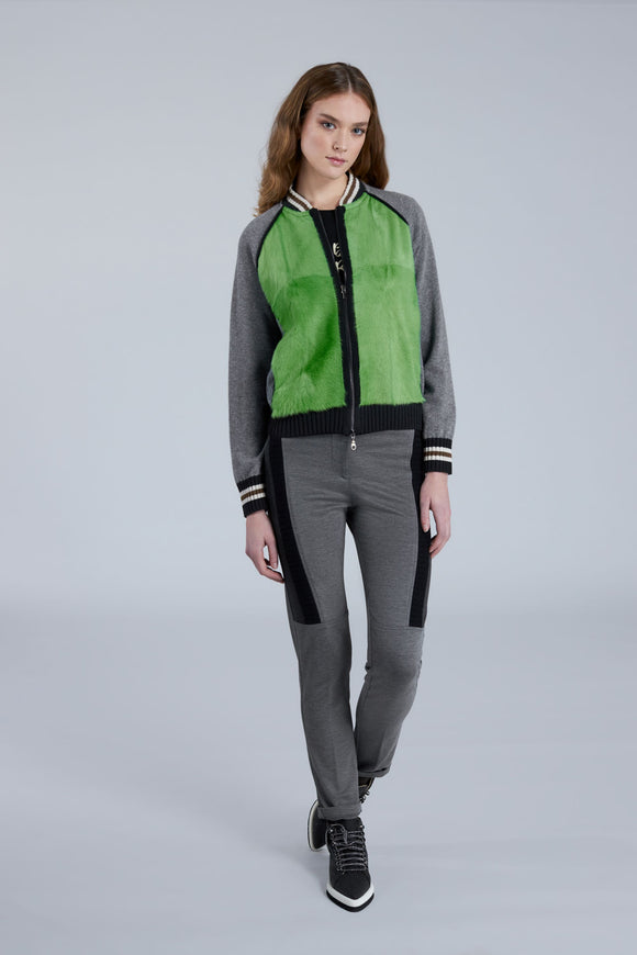 TRC-N630 BLACK FUR ZIP CARDIGAN