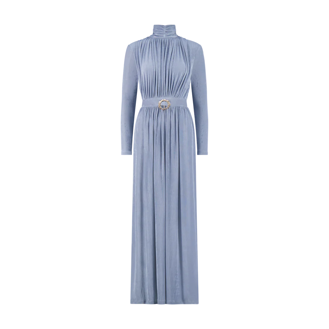 ALZ-D833 DUSTY BLUE SHIMMER DRESS