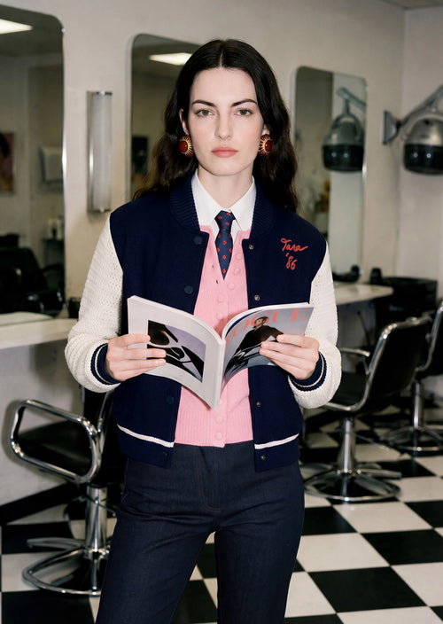 TAJ-GABB NAVY&WHITE KNIT JACKET