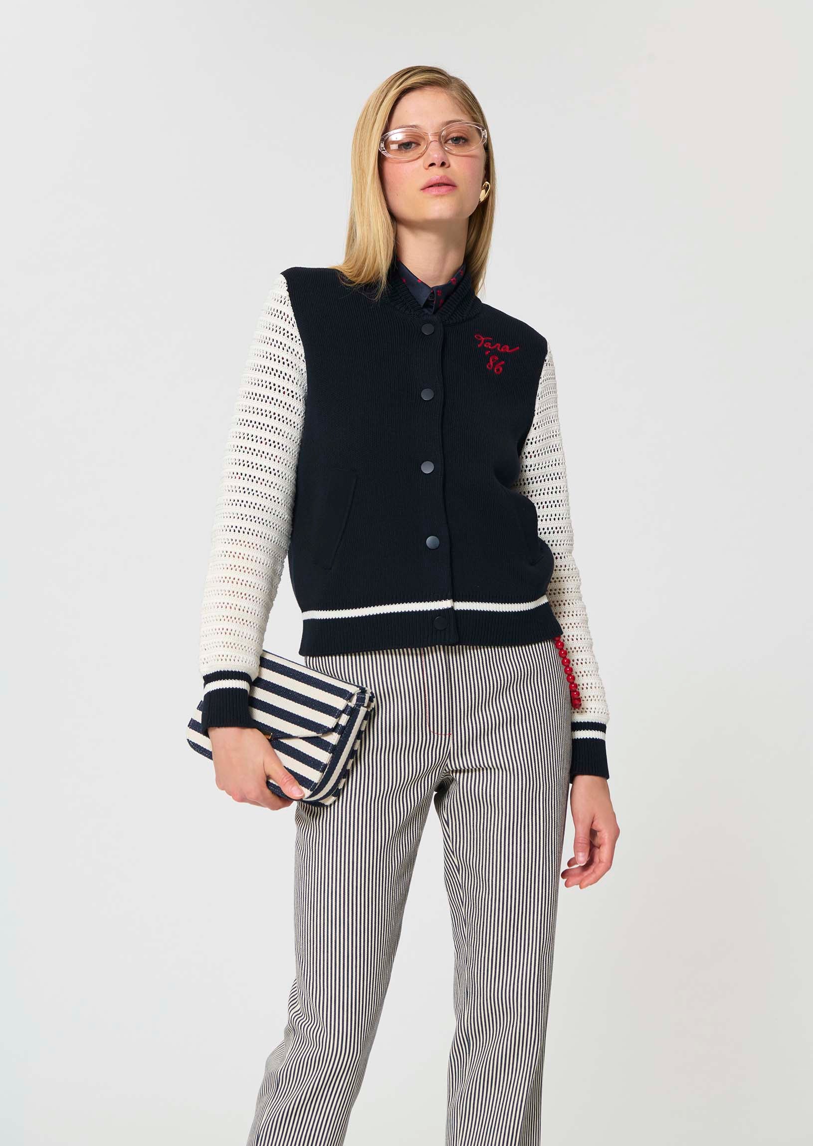 TAJ-GABB NAVY&WHITE KNIT JACKET