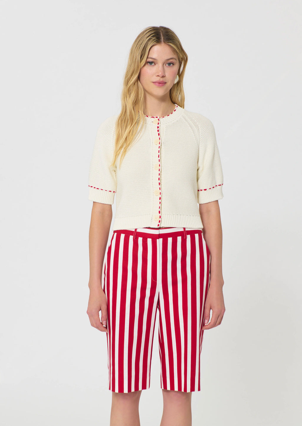 TAJ-GRACY CREAM&RED KNIT TOP
