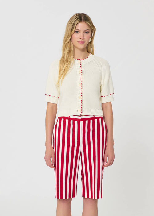 TAJ-GRACY CREAM&RED KNIT TOP