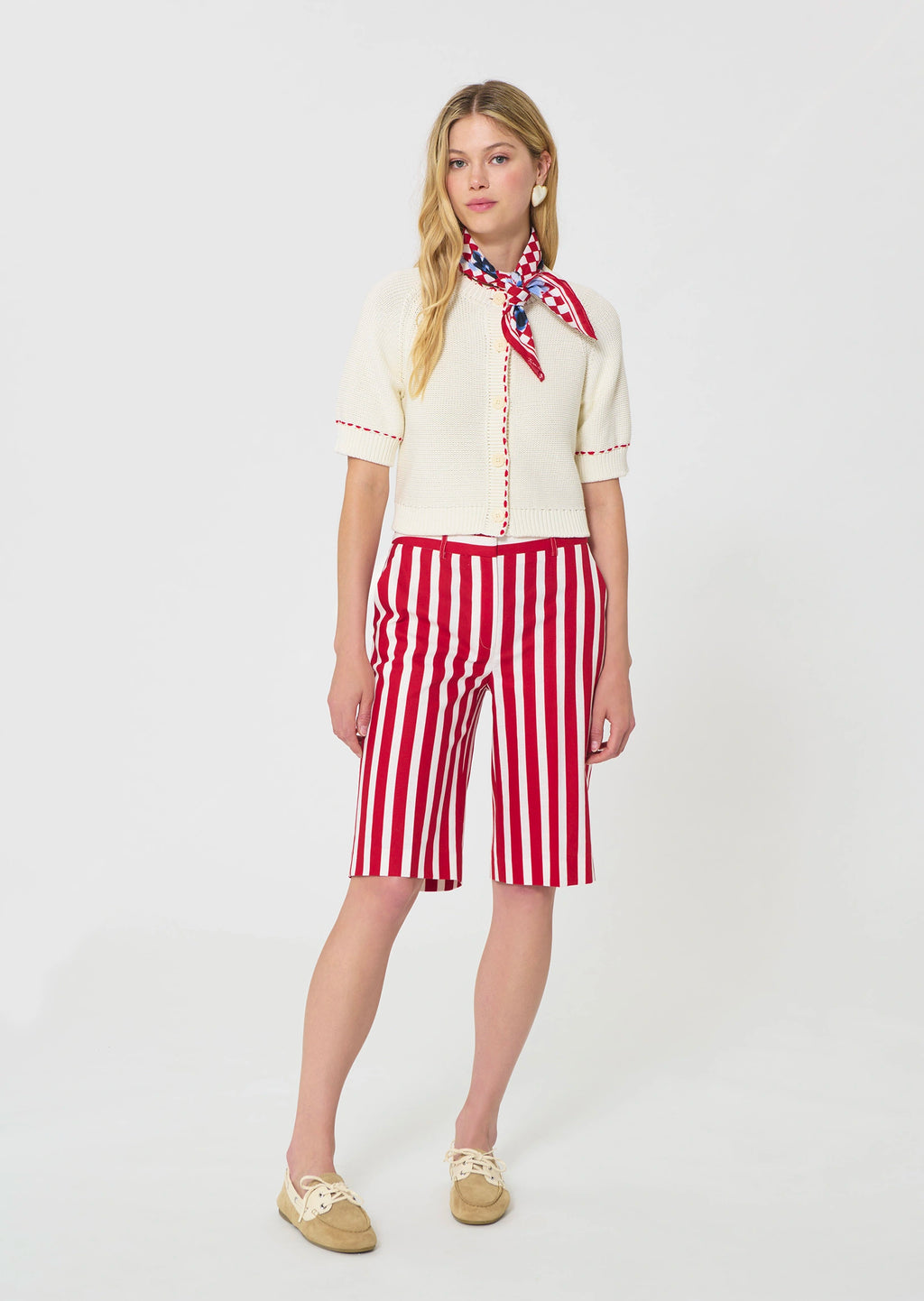 TAJ-GRACY CREAM&RED KNIT TOP