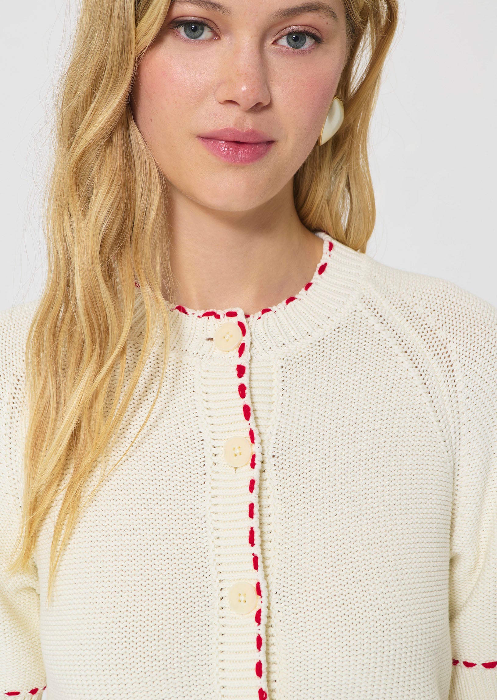 TAJ-GRACY CREAM&RED KNIT TOP