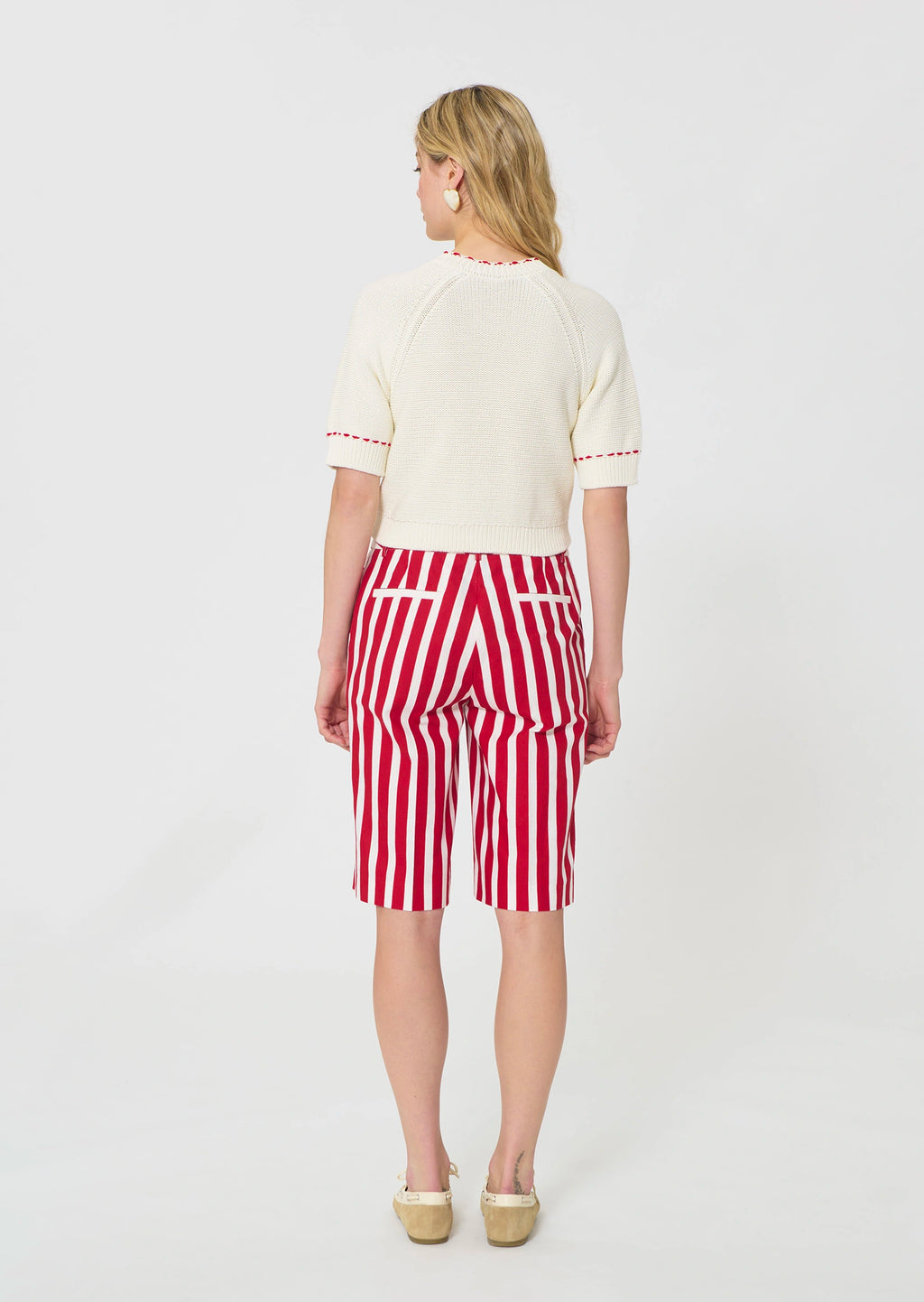 TAJ-GRACY CREAM&RED KNIT TOP