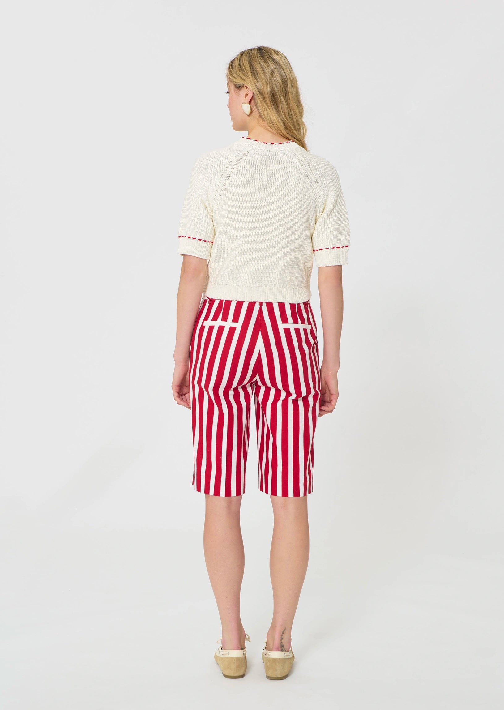 TAJ-GRACY CREAM&RED KNIT TOP