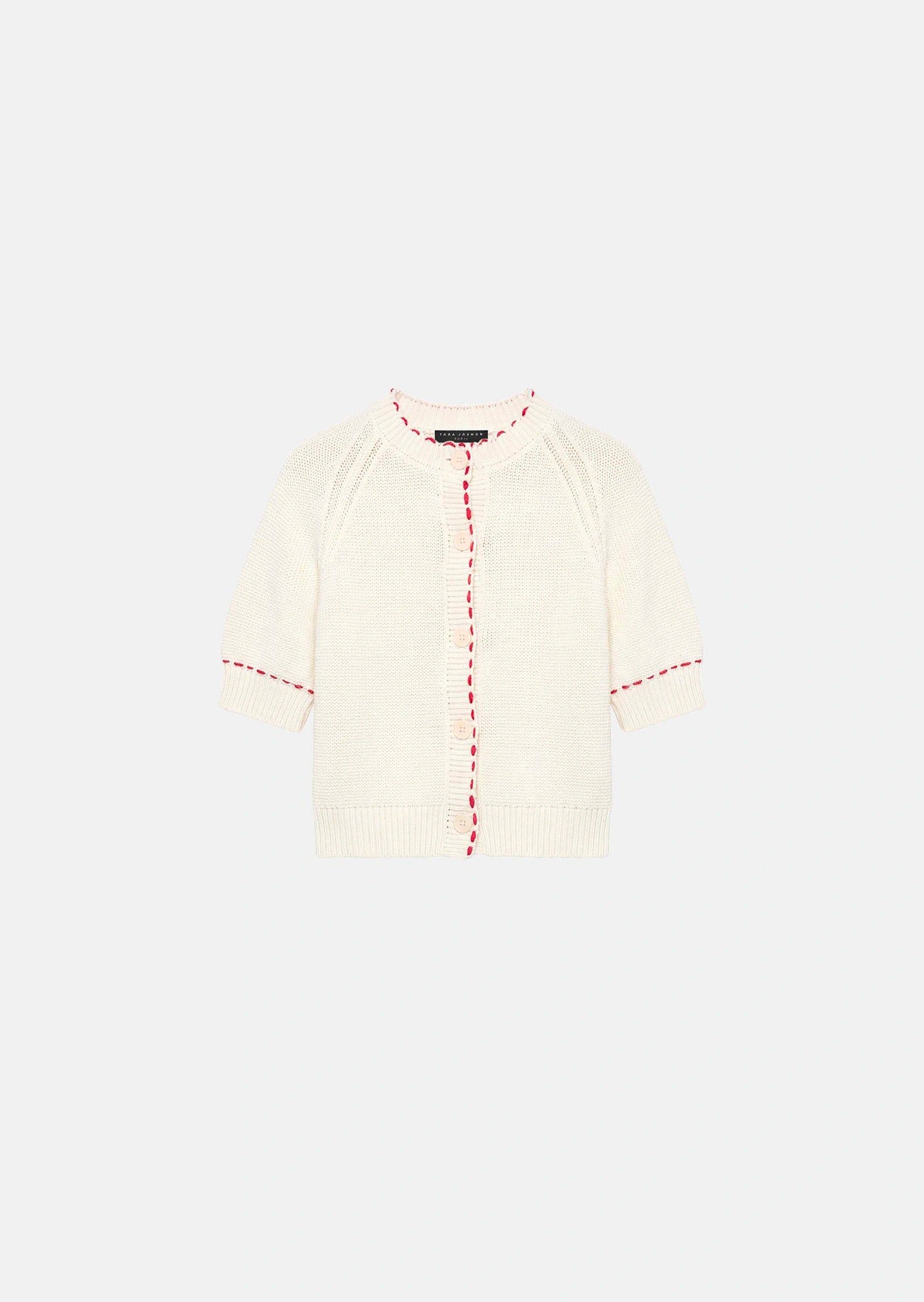 TAJ-GRACY CREAM&RED KNIT TOP