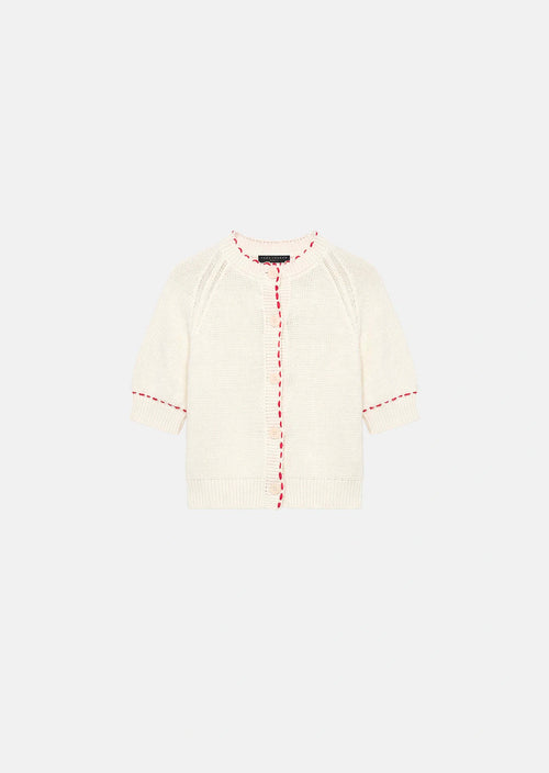 TAJ-GRACY CREAM&RED KNIT TOP