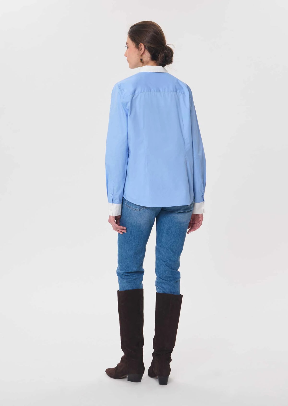 TAJ-CLOVIS BLUE RUFFLE COTTON BLOUSE